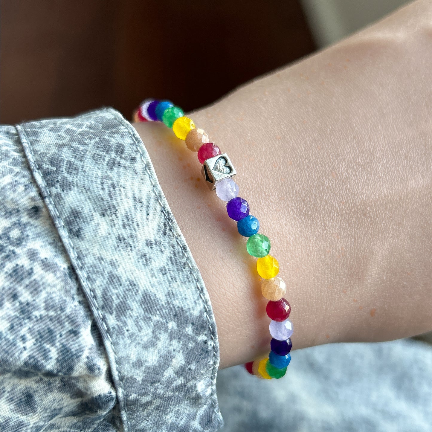 Heart Bead Rainbow Bracelet