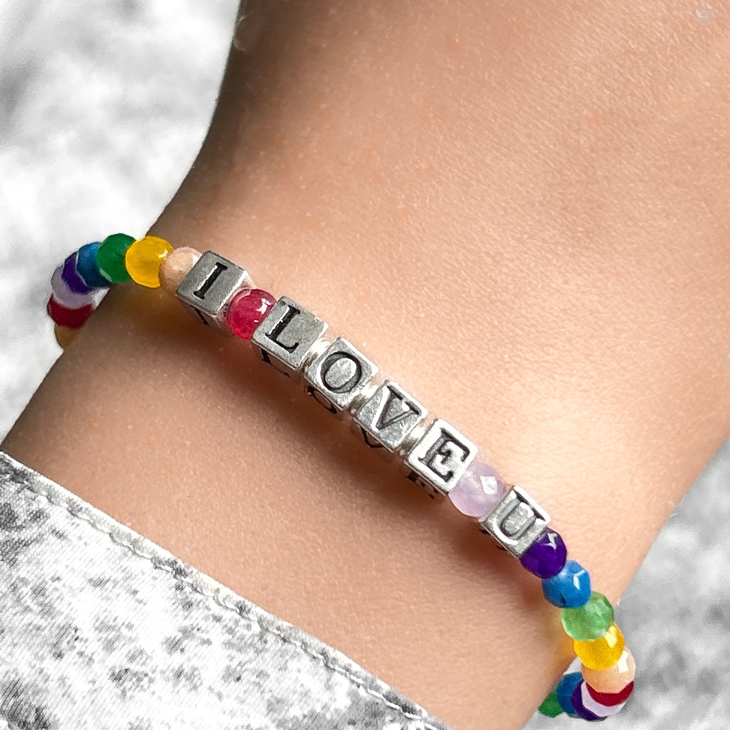 I love U Gemstone Stretch Bracelet