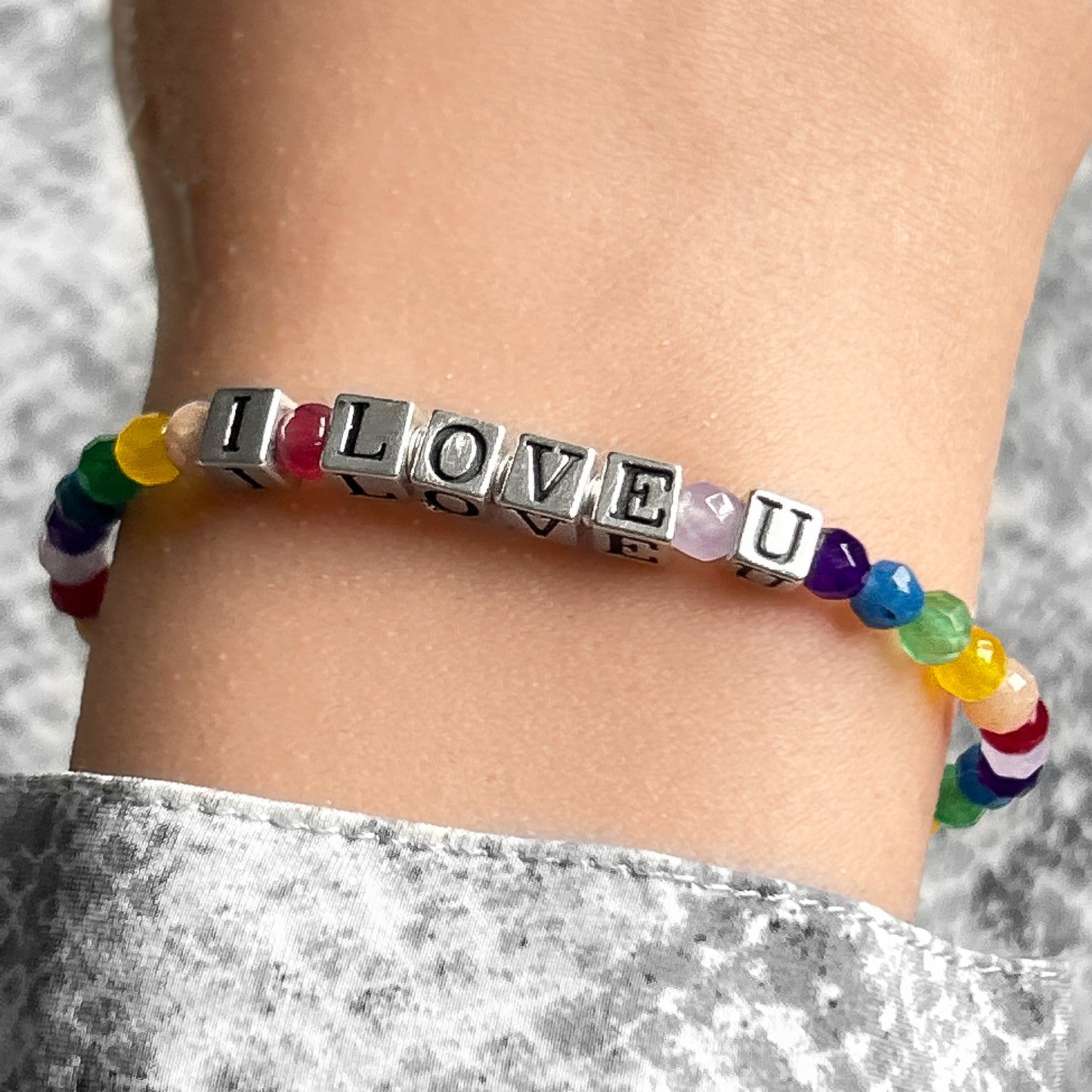 I love U Gemstone Stretch Bracelet