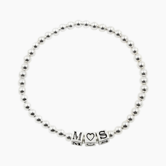 Sterling Silver Initial Heart Bracelet